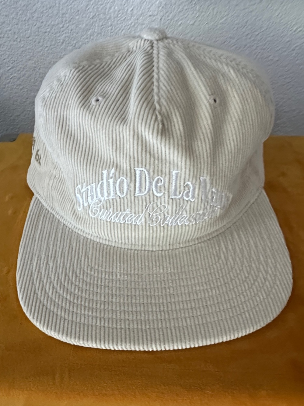 NWT! Embroidered “Studio De La Vans” Corduroy Baseball Cap - Beige